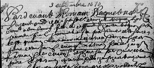 Contrat de mariage de Michel Rognon et de Marguertie Lamain devant le notaire royal Romain Becquet